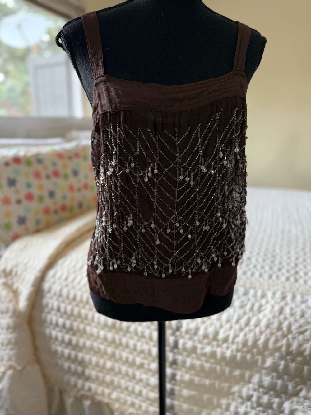 Brown Beaded Halter Women's Top  .Shear size S
Vintage in fair condition + gift.
